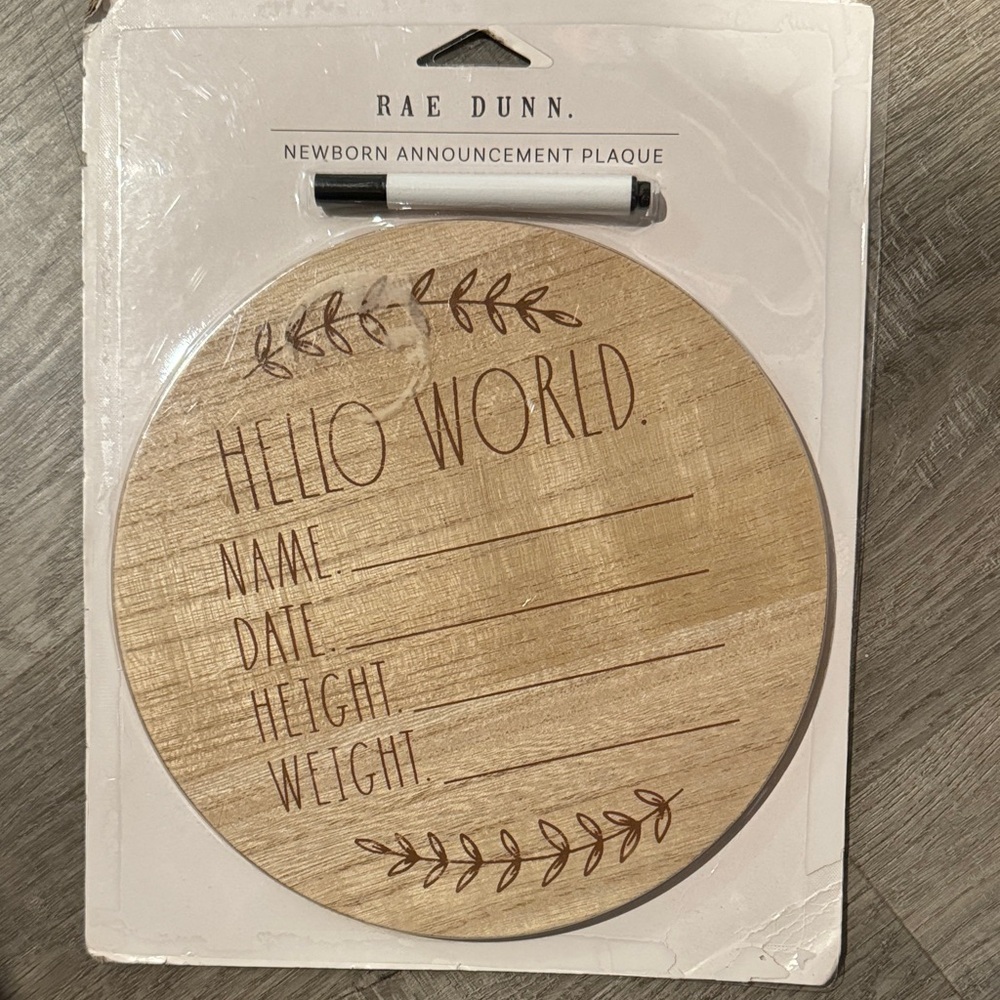 Rae Dunn Wooden "Hello World" Newborn Announcement Plaque - Natural Wood